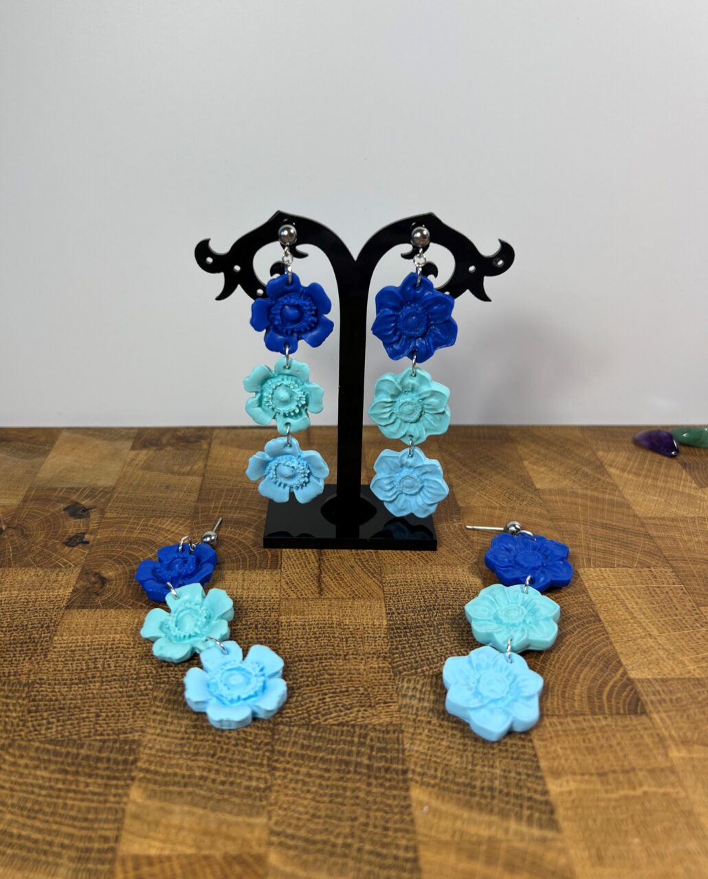 Flowers in blue trio